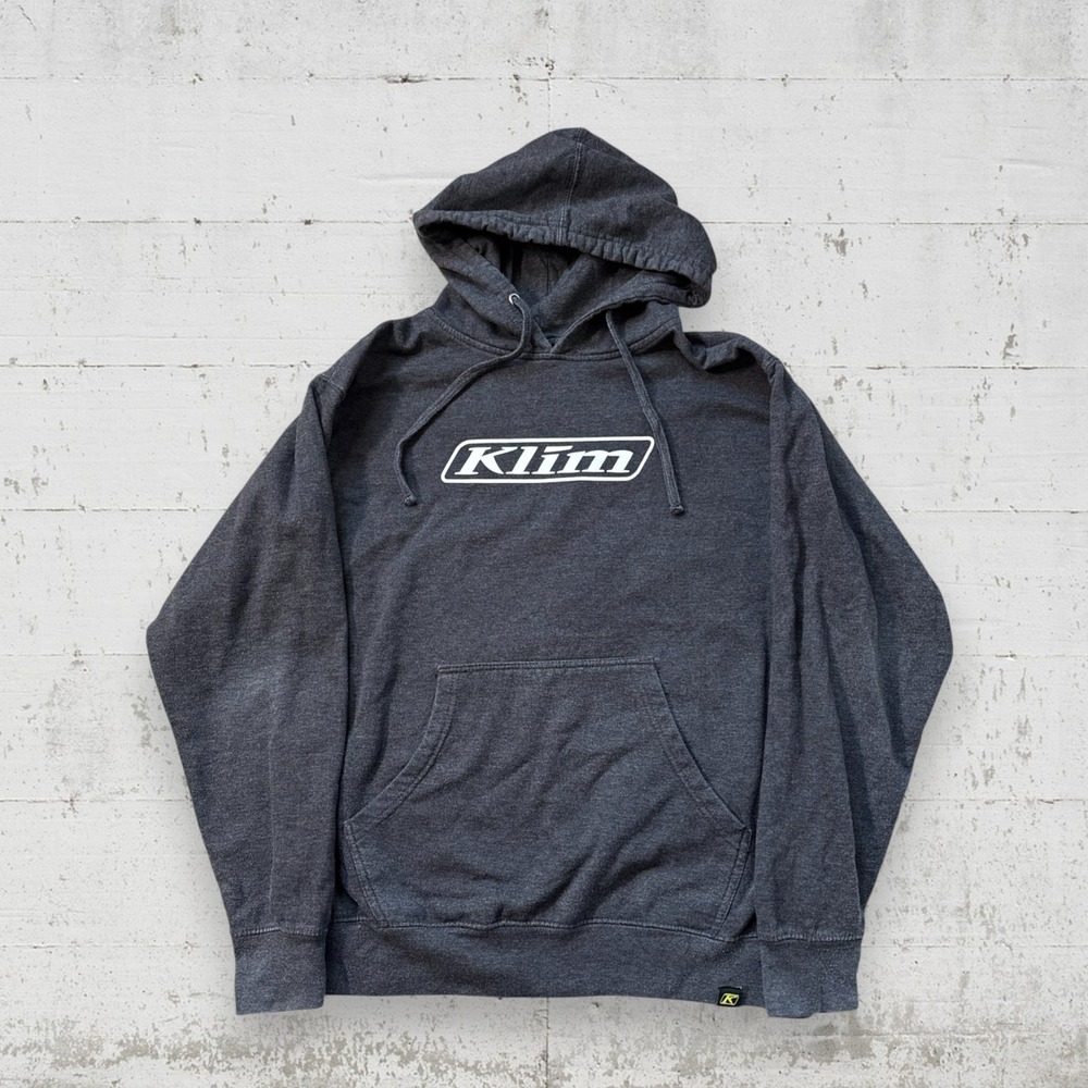 Klim Hoodie Mens M Gray Pullover Motorsports Motorcycle Logo Sleeve‎ Spellout
